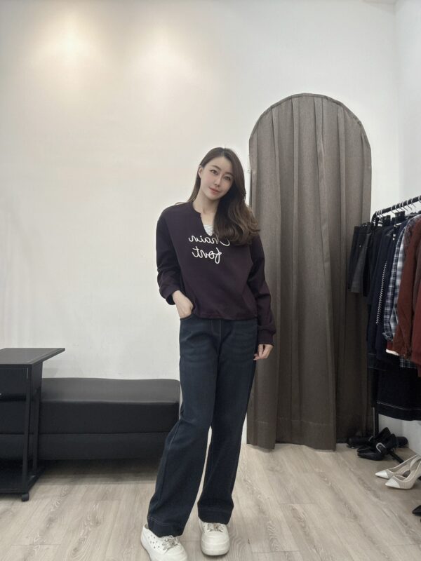 S523033 鬆緊高腰直筒牛仔褲