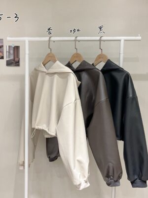 M107皮革下抽繩連帽上衣