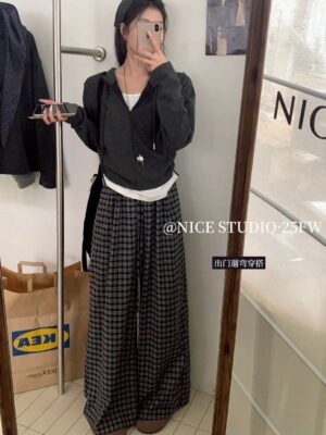 G104 miu磨毛系格子長褲