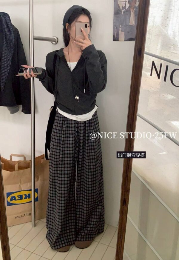 G104 miu磨毛系格子長褲