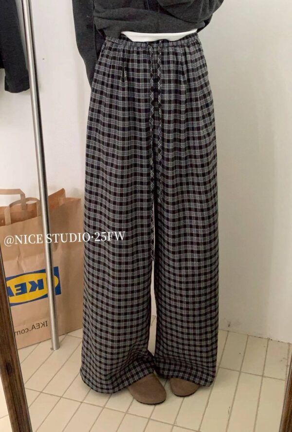 G104 miu磨毛系格子長褲