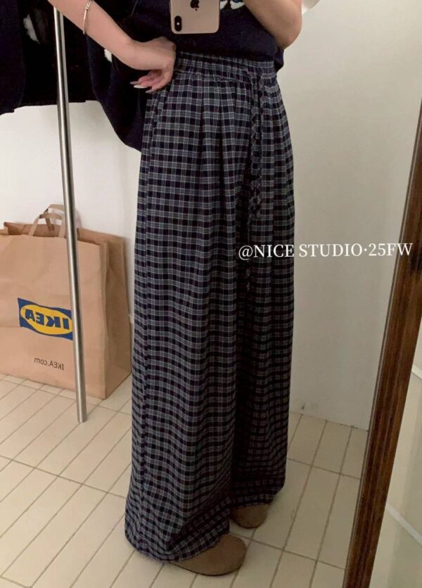 G104 miu磨毛系格子長褲