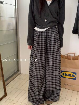 G104 miu磨毛系格子長褲