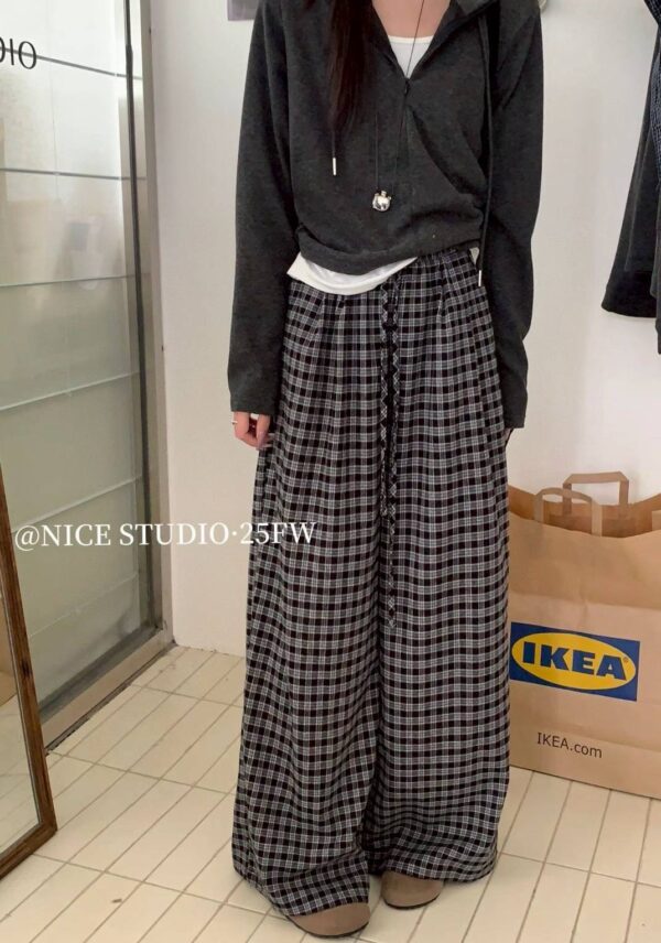 G104 miu磨毛系格子長褲