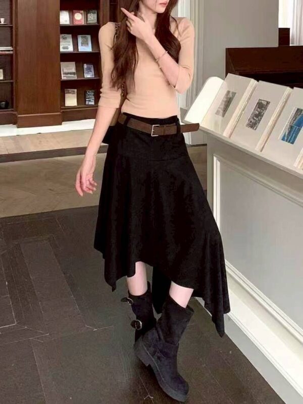 G117不規則牛皮絨長裙