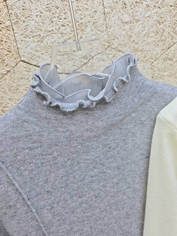 W113 木耳領拼接針織上衣