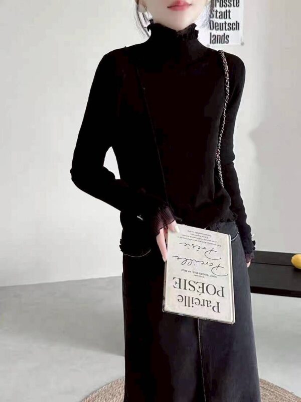 W113 木耳領拼接針織上衣