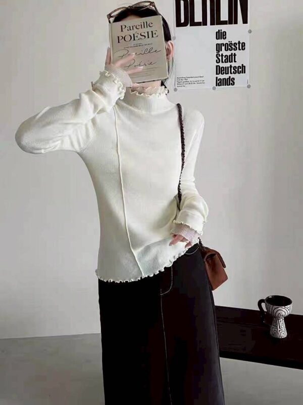 W113 木耳領拼接針織上衣