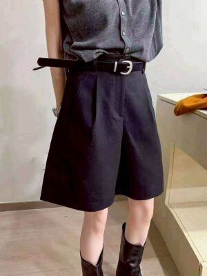 W101皮帶毛呢5分褲