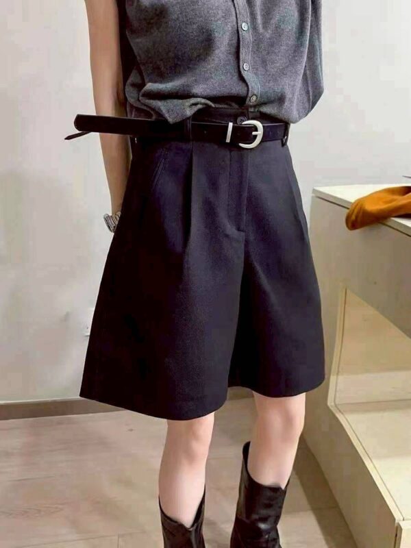 W101皮帶毛呢5分褲