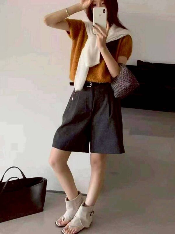 W101皮帶毛呢5分褲