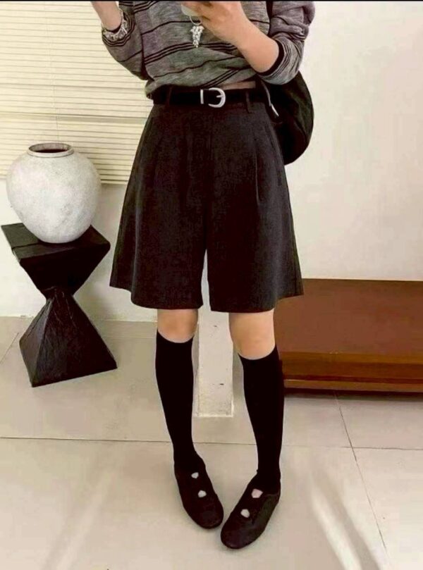 W101皮帶毛呢5分褲