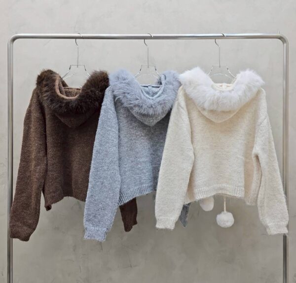 W106 毛毛領針織上衣