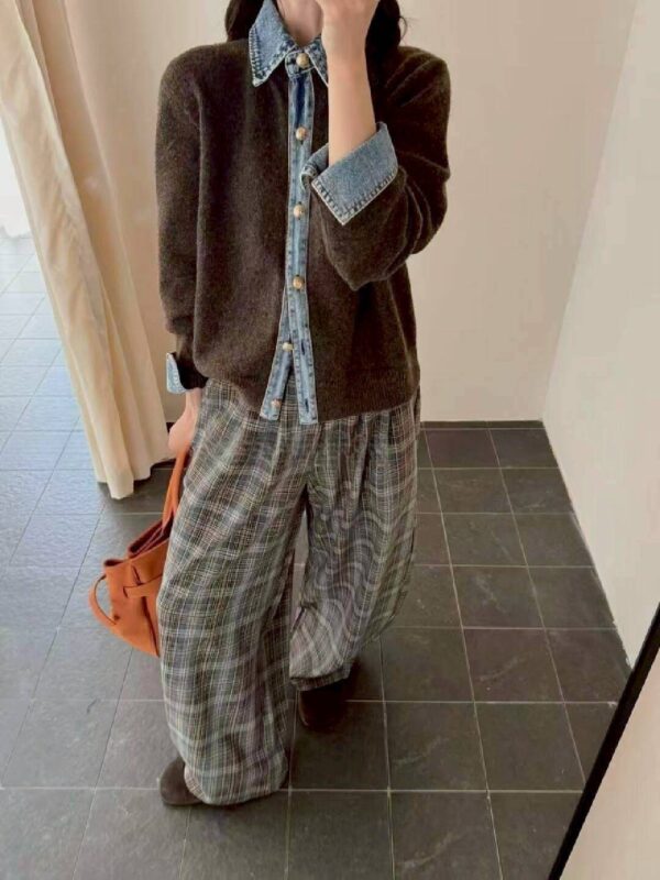 W114 拼接牛仔針織上衣