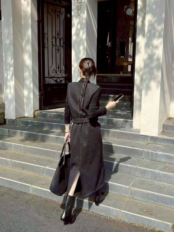 W105 毛呢背心+立領棉上衣+毛呢長裙