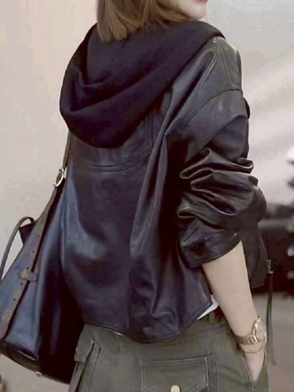 W110 拼接棉質連帽皮外套