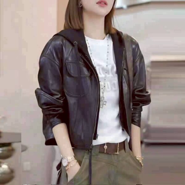 W110 拼接棉質連帽皮外套