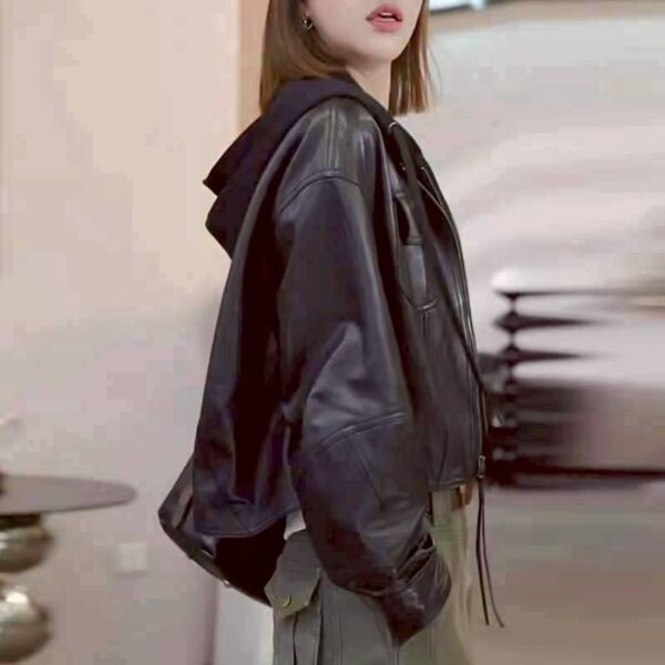 W110 拼接棉質連帽皮外套