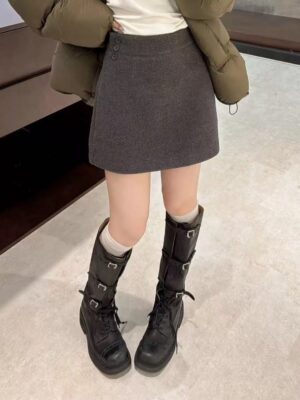 O114  韓毛呢短裙