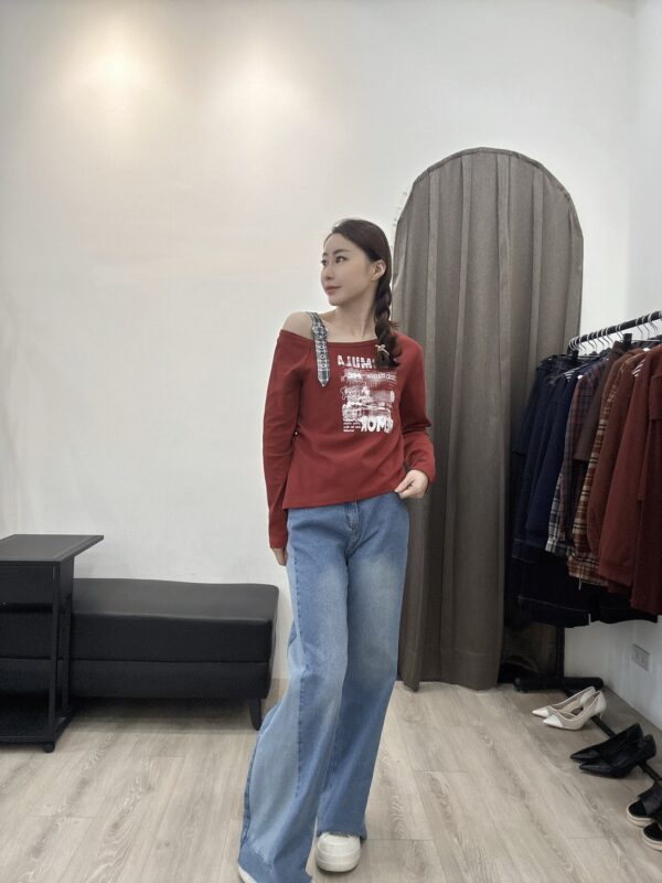 S521017 雙抓皺復古單肩上衣