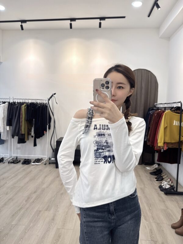 S521017 雙抓皺復古單肩上衣