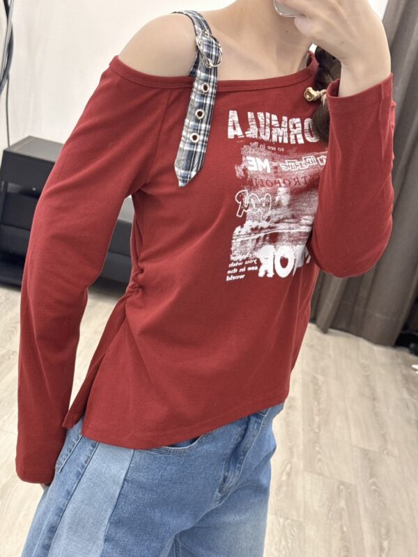 S521017 雙抓皺復古單肩上衣