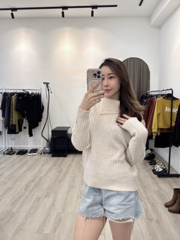 S521491 斜翻領坑條針織衣