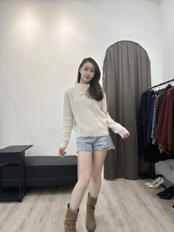 S521491 斜翻領坑條針織衣