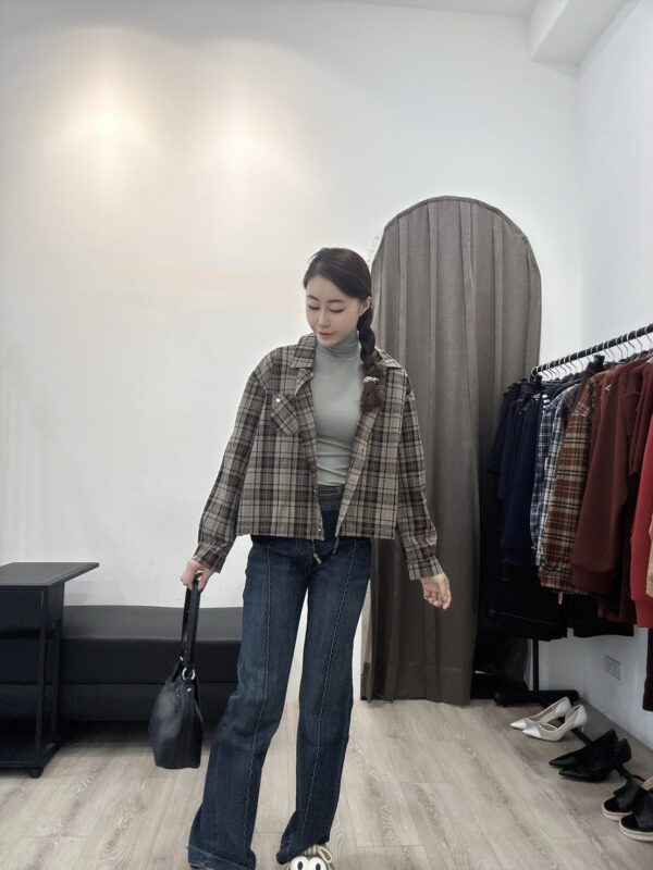 S523057 壓線拼接鬆緊微喇叭褲