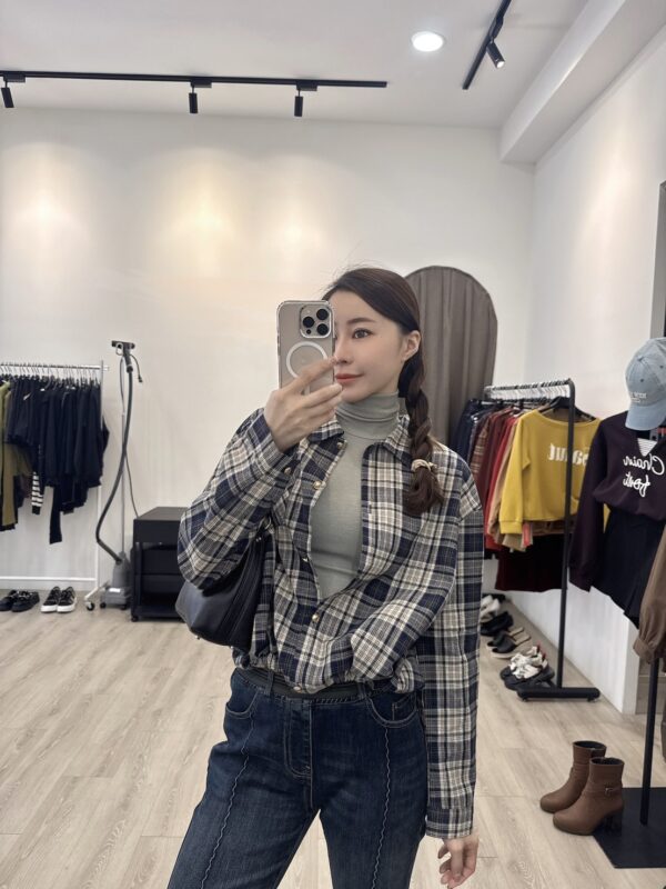 S521066 下綁帶短版格紋襯衣