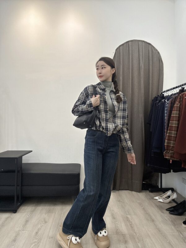 S521066 下綁帶短版格紋襯衣