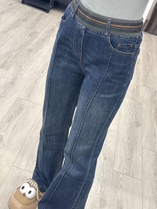 S523057 壓線拼接鬆緊微喇叭褲