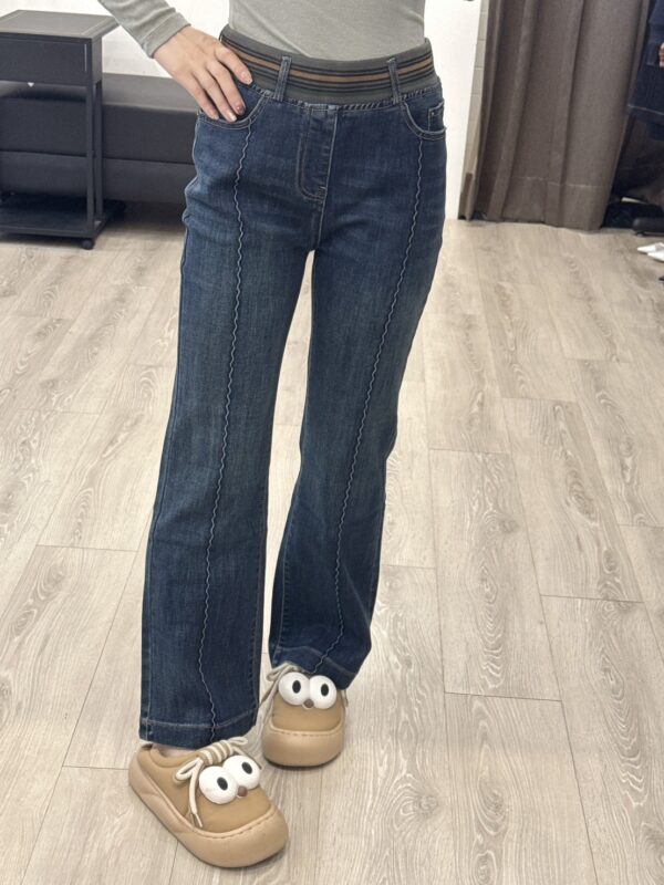 S523057 壓線拼接鬆緊微喇叭褲