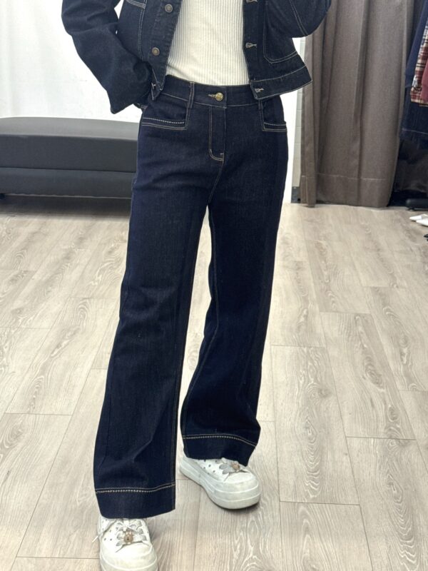 S523028 L口袋高腰車線直筒褲