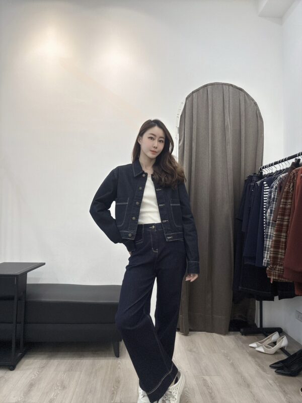 S523028 L口袋高腰車線直筒褲