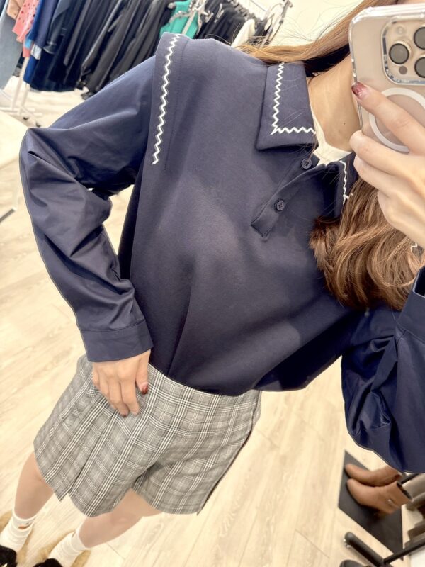 S521385 波浪滾邊拼接上衣