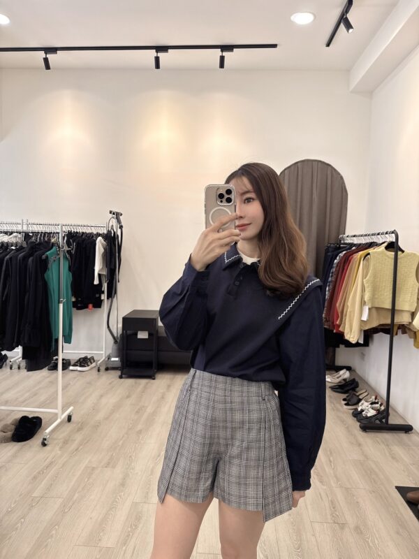 S521385 波浪滾邊拼接上衣