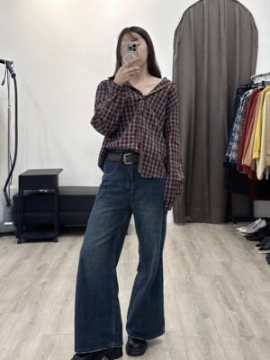 L104 咖色皮帶牛仔長褲