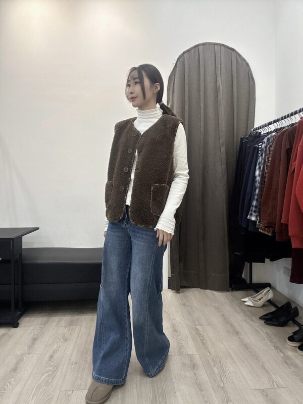 S524104 拼格紋羊羔毛背心