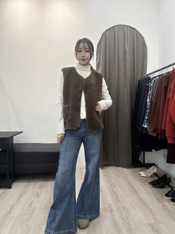 S524104 拼格紋羊羔毛背心