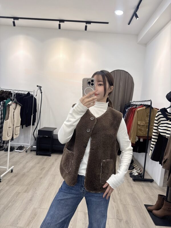 S524104 拼格紋羊羔毛背心