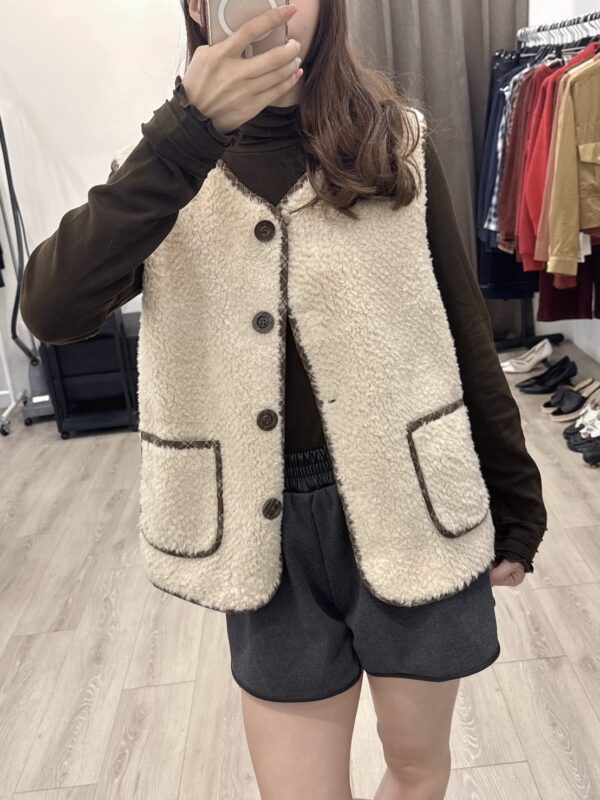 S524104 拼格紋羊羔毛背心