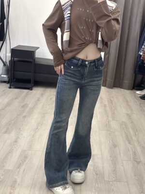 M113水貂絨造型口袋為喇叭褲