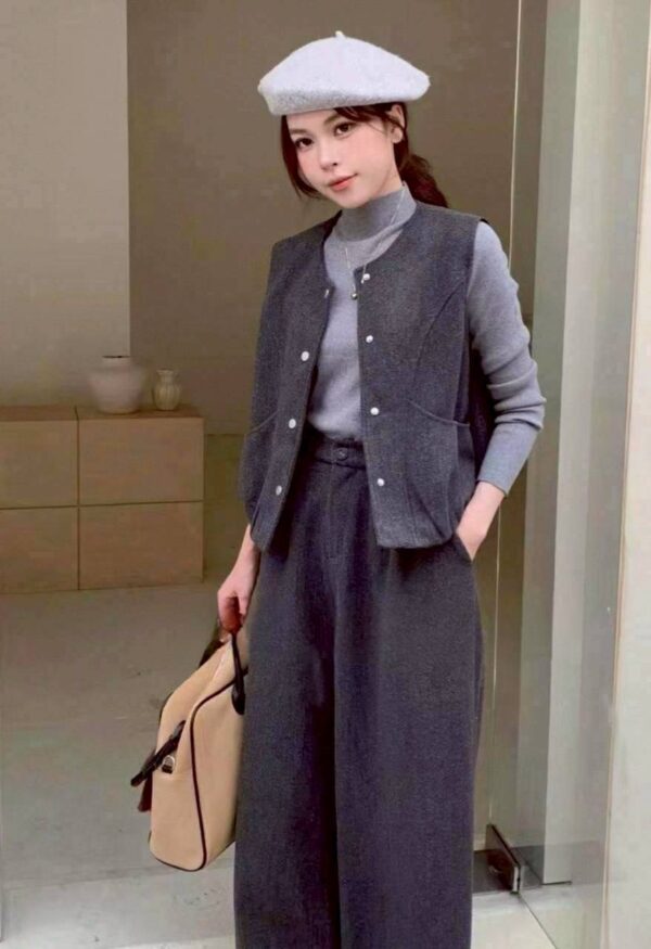 W115 毛呢背心+針織內搭上衣+毛呢寬褲