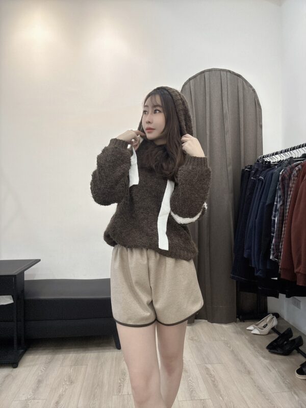 M111撞色袖連帽羊羔