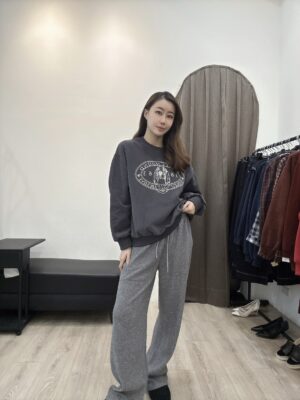 Y102 巴吉度獵犬印花圓領大學T