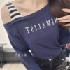 S521027 拼條紋肩帶字母衣