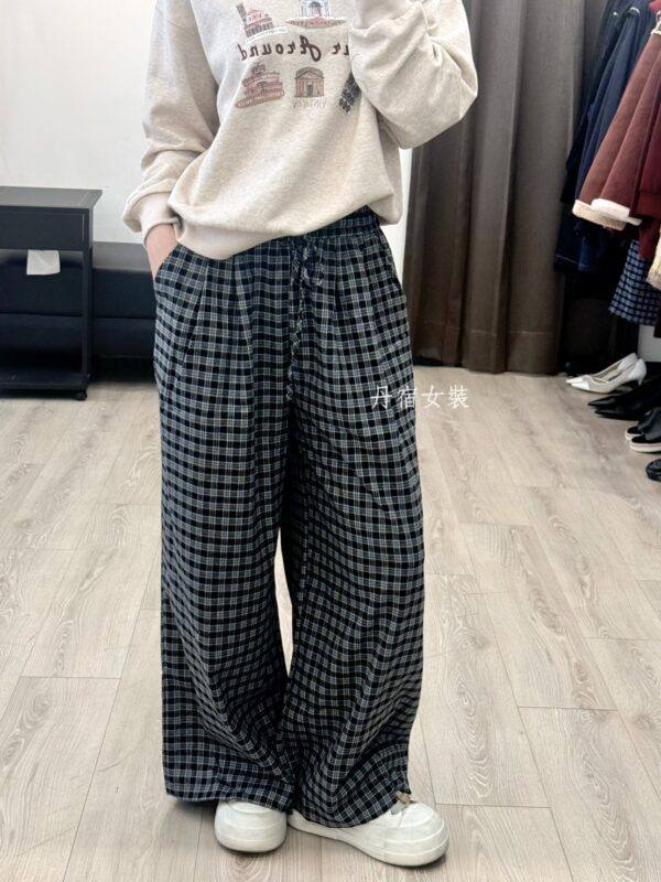 G104 miu磨毛系格子長褲