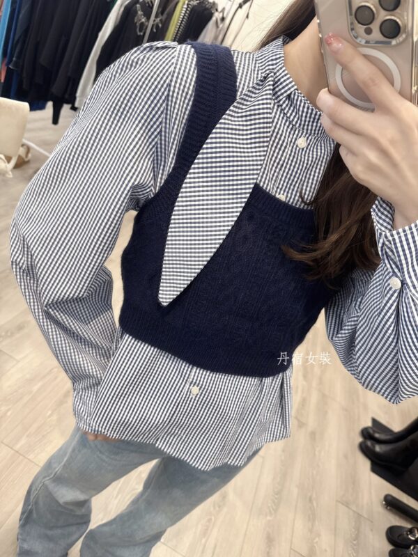 F581079 細格襯衣+針織背心