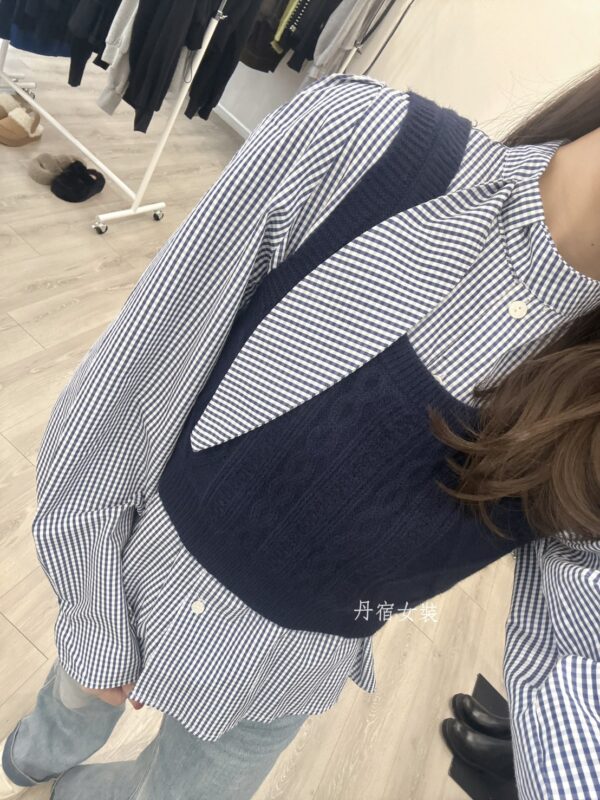 F581079 細格襯衣+針織背心